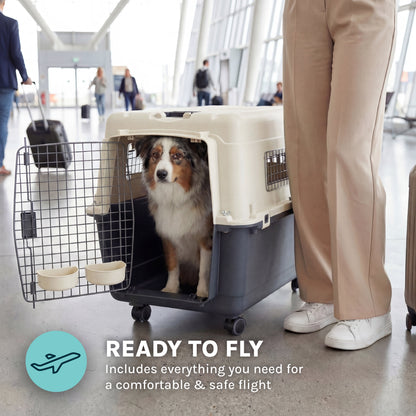 Large Airline-Approved Plastic Dog Kennel with Wheels