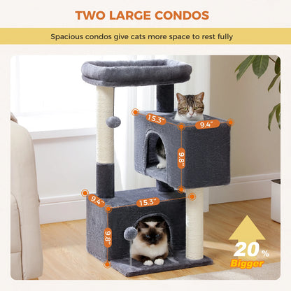 31.5-Inch Contemporary Cat Tree Tower with Two Spacious Condos for Kittens and Medium-Sized Cats in Dark Gray