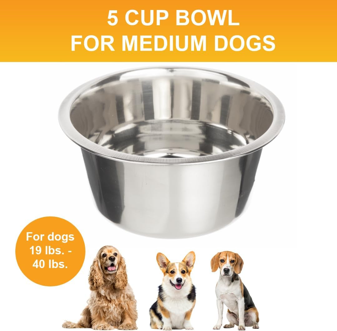 Stainless Steel 5-Cup (40 Oz.) Dog Bowl - Replacement Bowl for Medium Deluxe Neater Feeder, Dishwasher Safe Metal Dish for Food and Water