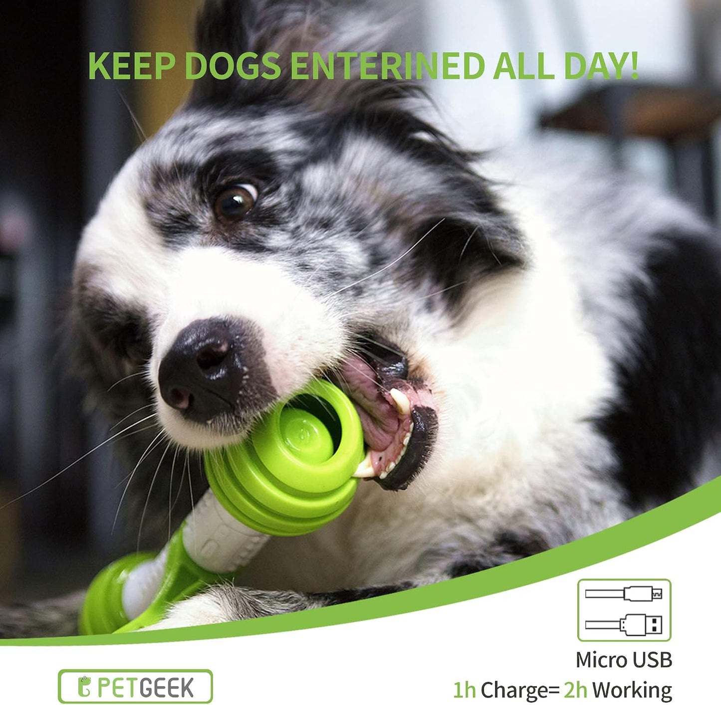 Motion-Activated Interactive Dog Toy - USB Rechargeable Electronic Dog Bone for Medium to Large Dogs, Designed to Alleviate Boredom and Enhance Stimulation (Green)