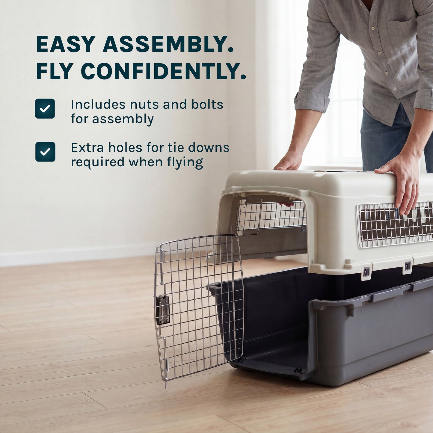 Large Airline-Approved Plastic Dog Kennel with Wheels