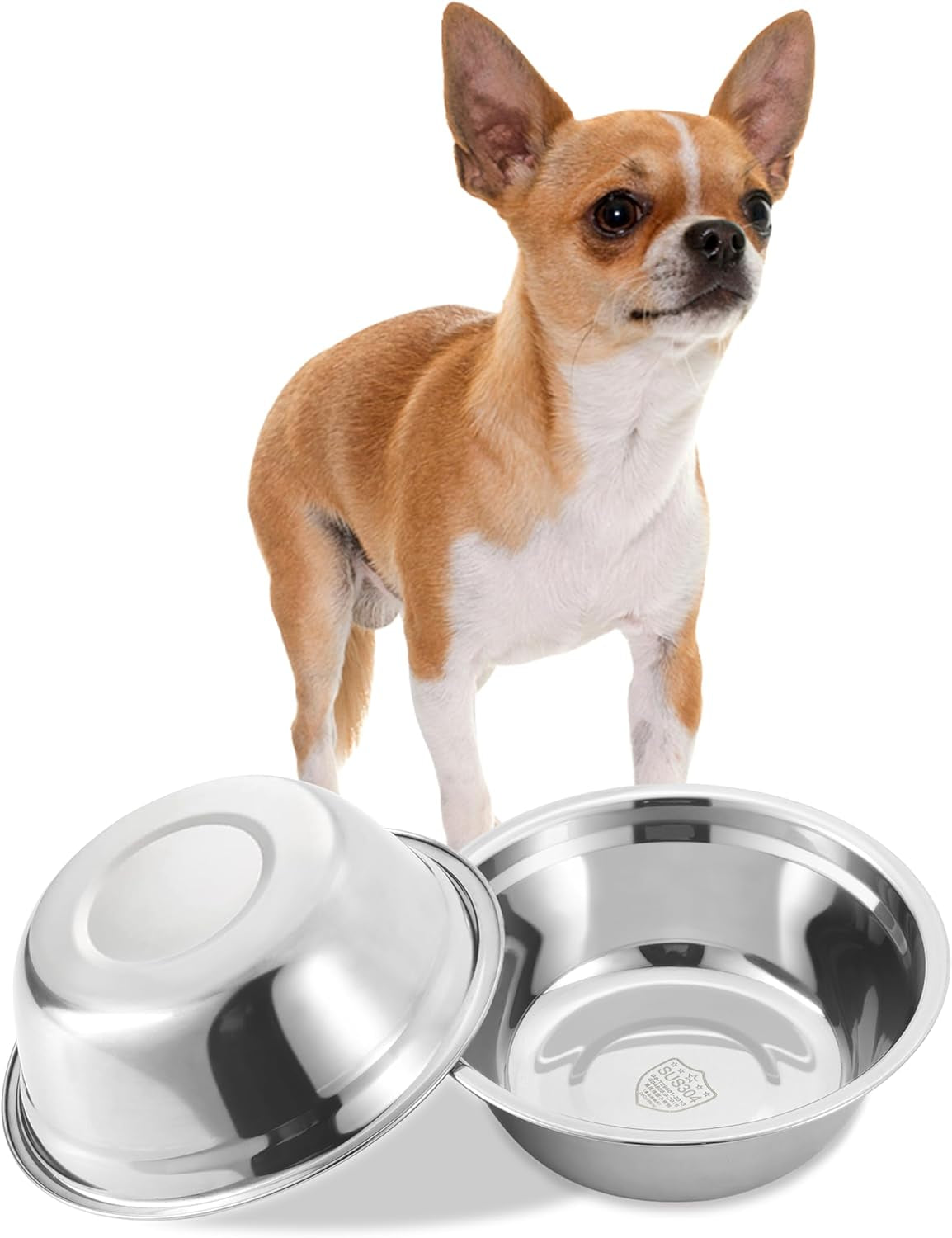 Stainless Steel Small Dog Food Bowls - Set of 2 (5.4 in Diameter, 1.3 Cup Capacity) for Raised Stations
