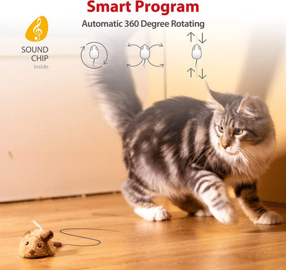 Interactive Automatic Mouse Toy for Cats with Realistic Squeaky Sound - Indoor Self-Play & Exercise (Brown Ear)