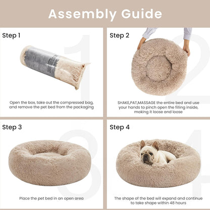 Calming Dog & Cat Bed, Cat Bed for Indoor Cats, Anti-Anxiety Donut round Bed, Fluffy Warming Pet Bed for Small Medium Dogs and Cats, Beige Taupe 20"/24"