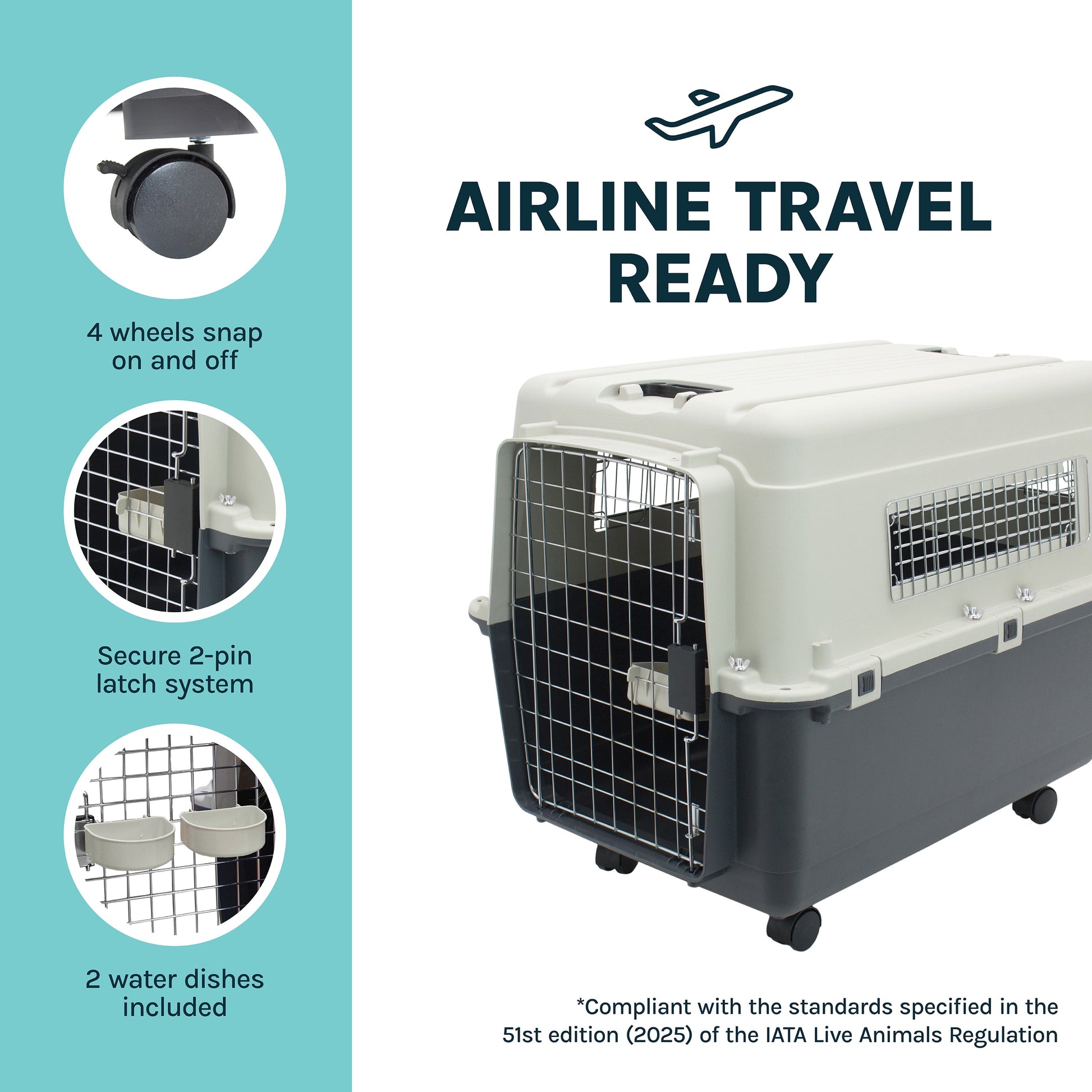 Large Airline-Approved Plastic Dog Kennel with Wheels