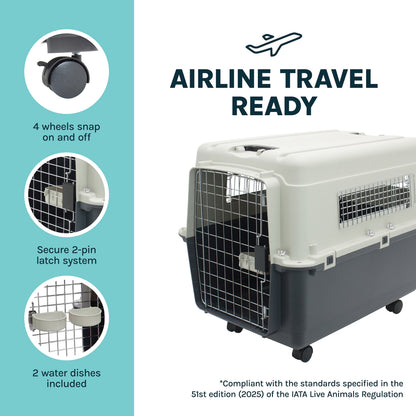 Large Airline-Approved Plastic Dog Kennel with Wheels