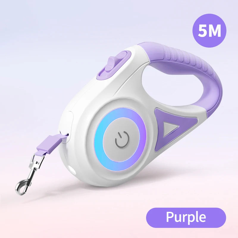 5M Automatic Retractable Dog Leash with LED Light - Stylish and Functional Pet Walking Solution
