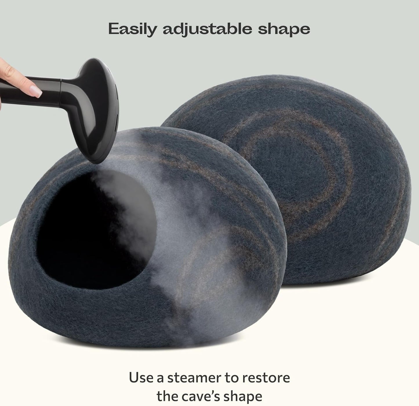 Merino Wool Cat Cave Bed for Indoor Cats (Slate Grey, Large) | Premium Handmade Felt Enclosure, Soft, Lightweight, Breathable, Adjustable Design