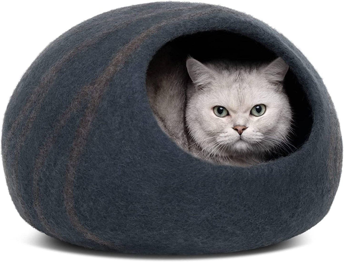 Merino Wool Cat Cave Bed for Indoor Cats (Slate Grey, Large) | Premium Handmade Felt Enclosure, Soft, Lightweight, Breathable, Adjustable Design