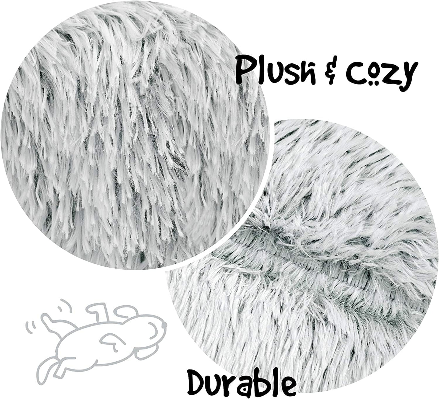 Donut Dog Bed Faux Fur Fluffy Calming Sofa for Small Dogs, Soft & Plush anti Anxiety Pet Couch for Dogs, Machine Washable Coco Pet Bed with Non-Slip Bottom, 23"X23"X6" Ivory