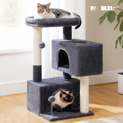 31.5-Inch Contemporary Cat Tree Tower with Two Spacious Condos for Kittens and Medium-Sized Cats in Dark Gray