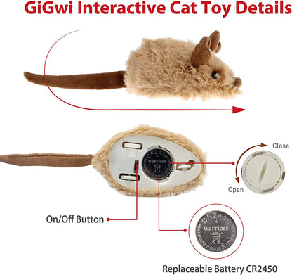 Interactive Automatic Mouse Toy for Cats with Realistic Squeaky Sound - Indoor Self-Play & Exercise (Brown Ear)