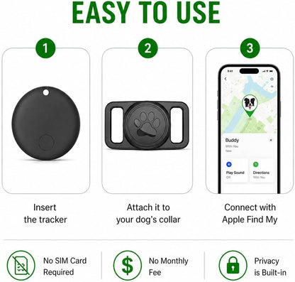 GPS Dog Collar Tracker - Waterproof Smart Tag Compatible with Apple Find My, No Monthly Fee, Advanced Tracking Solution for Pet Safety, Suitable for Small and Large Dogs
