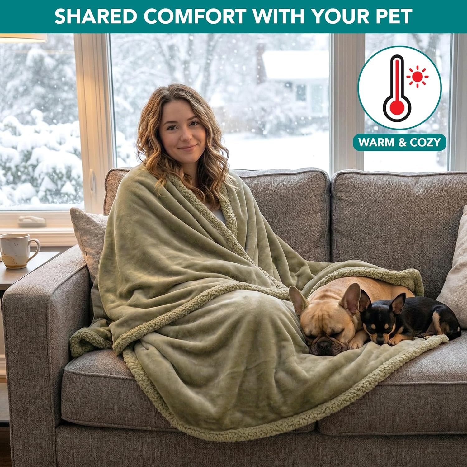 Waterproof Dog Blanket for Medium Large Dog Pet, 60X40, Taupe Sherpa | 460 GSM Sherpa Fleece Reversible, Pee Proof Cat Blanket, Furniture Protector Cover for Couch Bed Sofa Kennel, Washable, Large