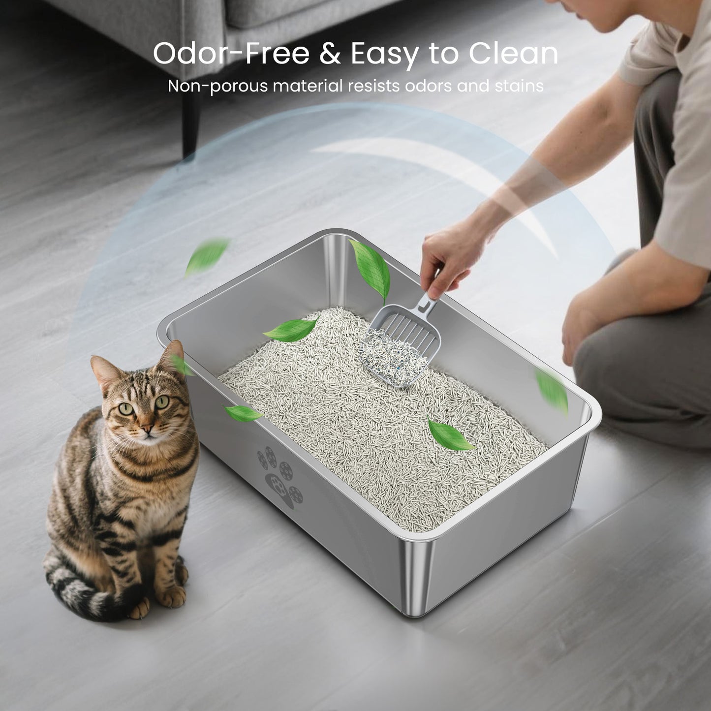 Large Stainless Steel Cat Litter Box with High Sides - 23.6" x 15.7" x 5.9