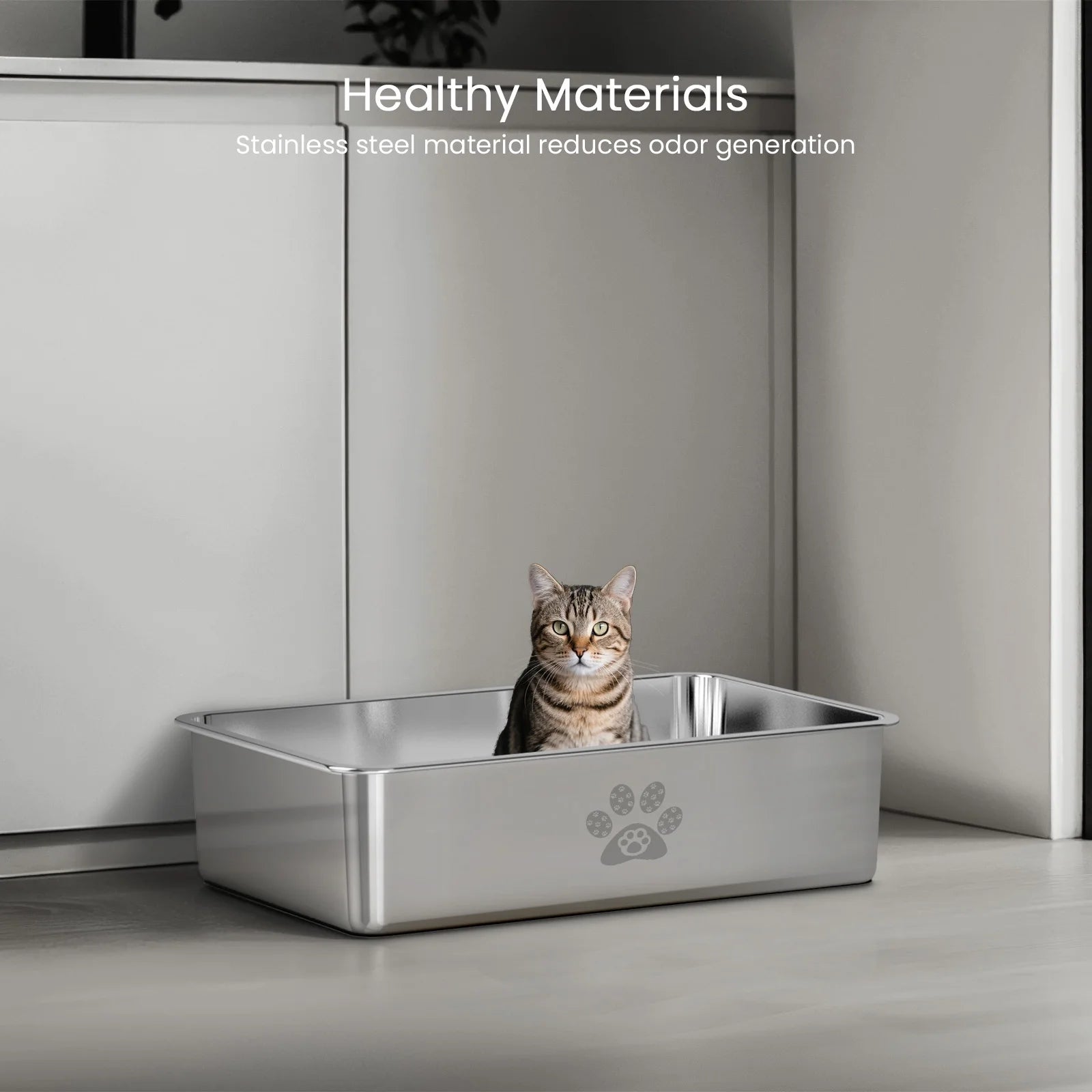Large Stainless Steel Cat Litter Box with High Sides - 23.6" x 15.7" x 5.9