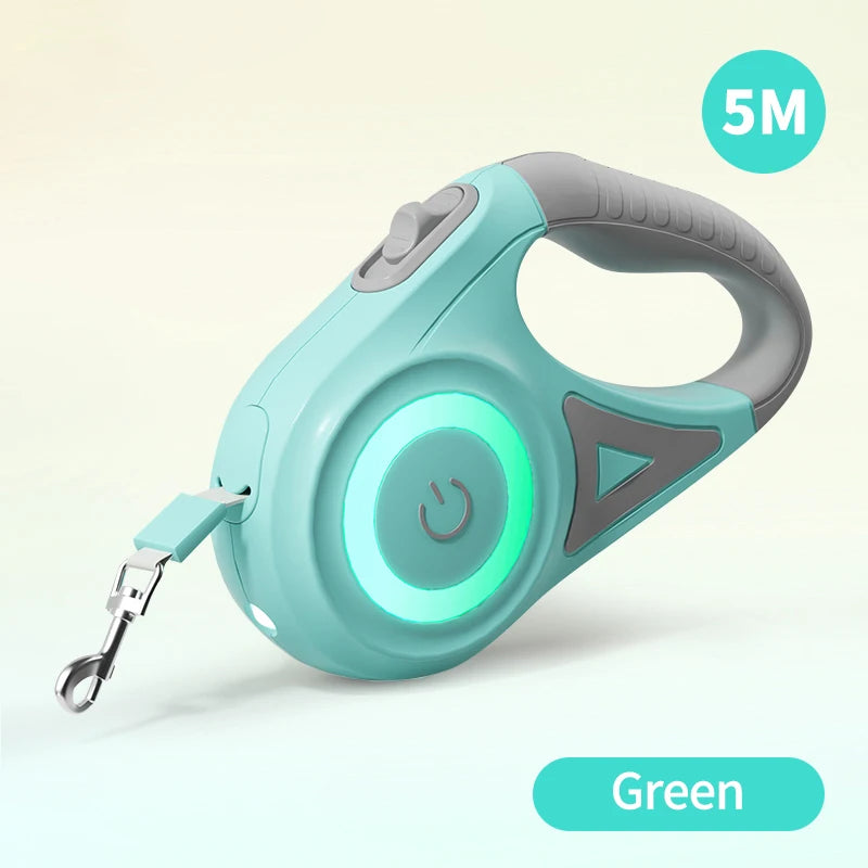 5M Automatic Retractable Dog Leash with LED Light - Stylish and Functional Pet Walking Solution
