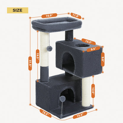 31.5-Inch Contemporary Cat Tree Tower with Two Spacious Condos for Kittens and Medium-Sized Cats in Dark Gray