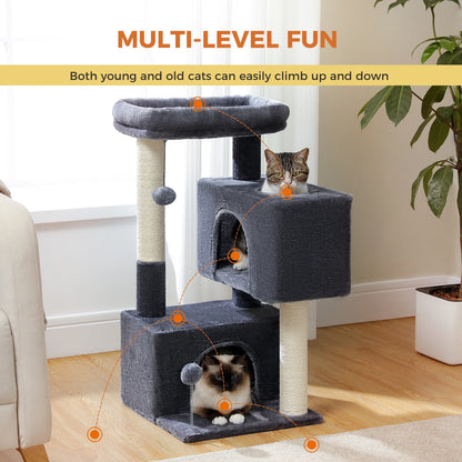 31.5-Inch Contemporary Cat Tree Tower with Two Spacious Condos for Kittens and Medium-Sized Cats in Dark Gray