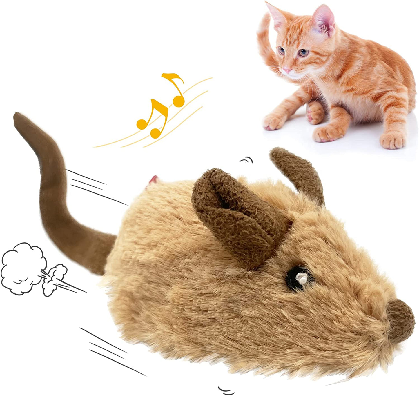 Interactive Automatic Mouse Toy for Cats with Realistic Squeaky Sound - Indoor Self-Play & Exercise (Brown Ear)