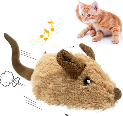 Interactive Automatic Mouse Toy for Cats with Realistic Squeaky Sound - Indoor Self-Play & Exercise (Brown Ear)