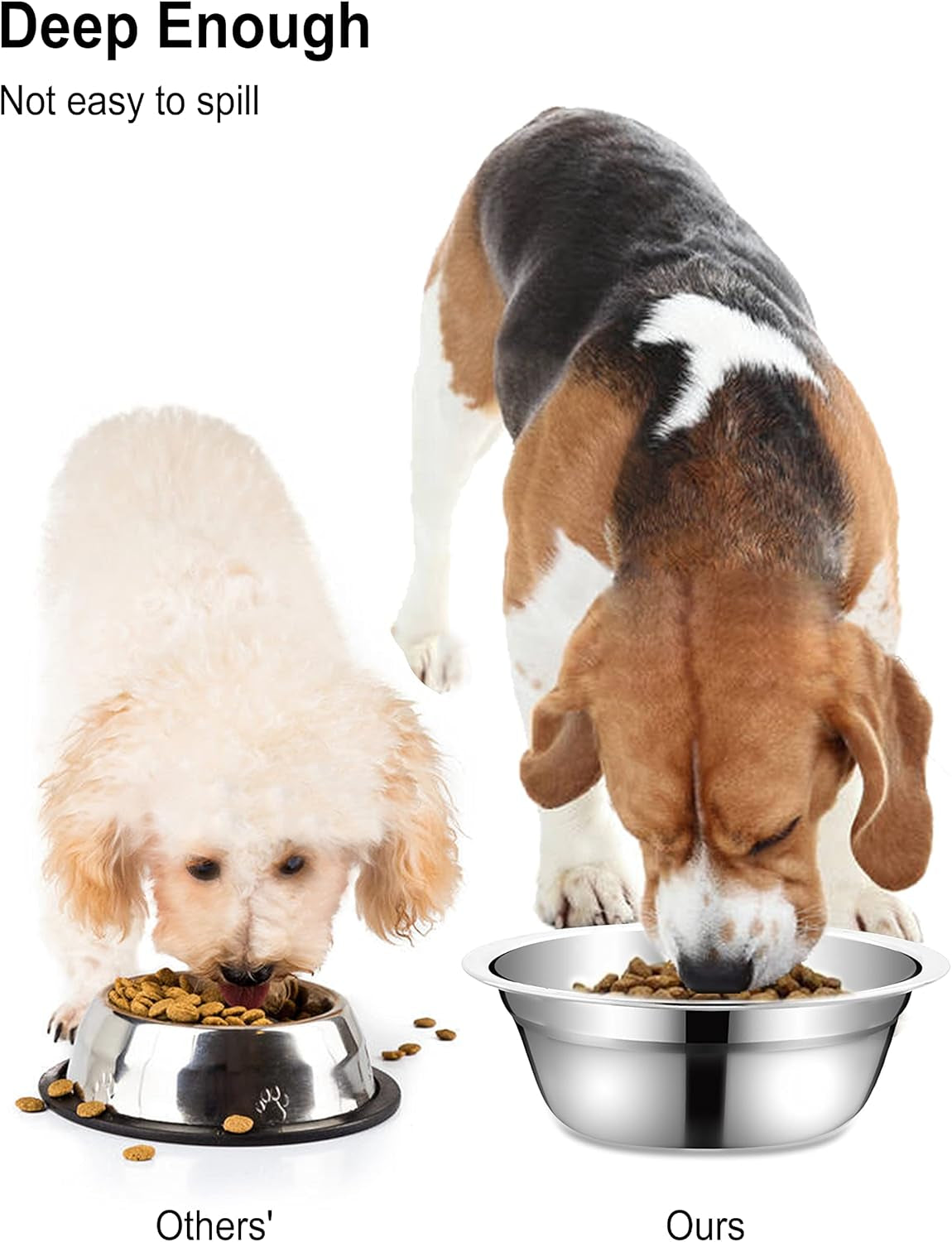Stainless Steel Small Dog Food Bowls - Set of 2 (5.4 in Diameter, 1.3 Cup Capacity) for Raised Stations