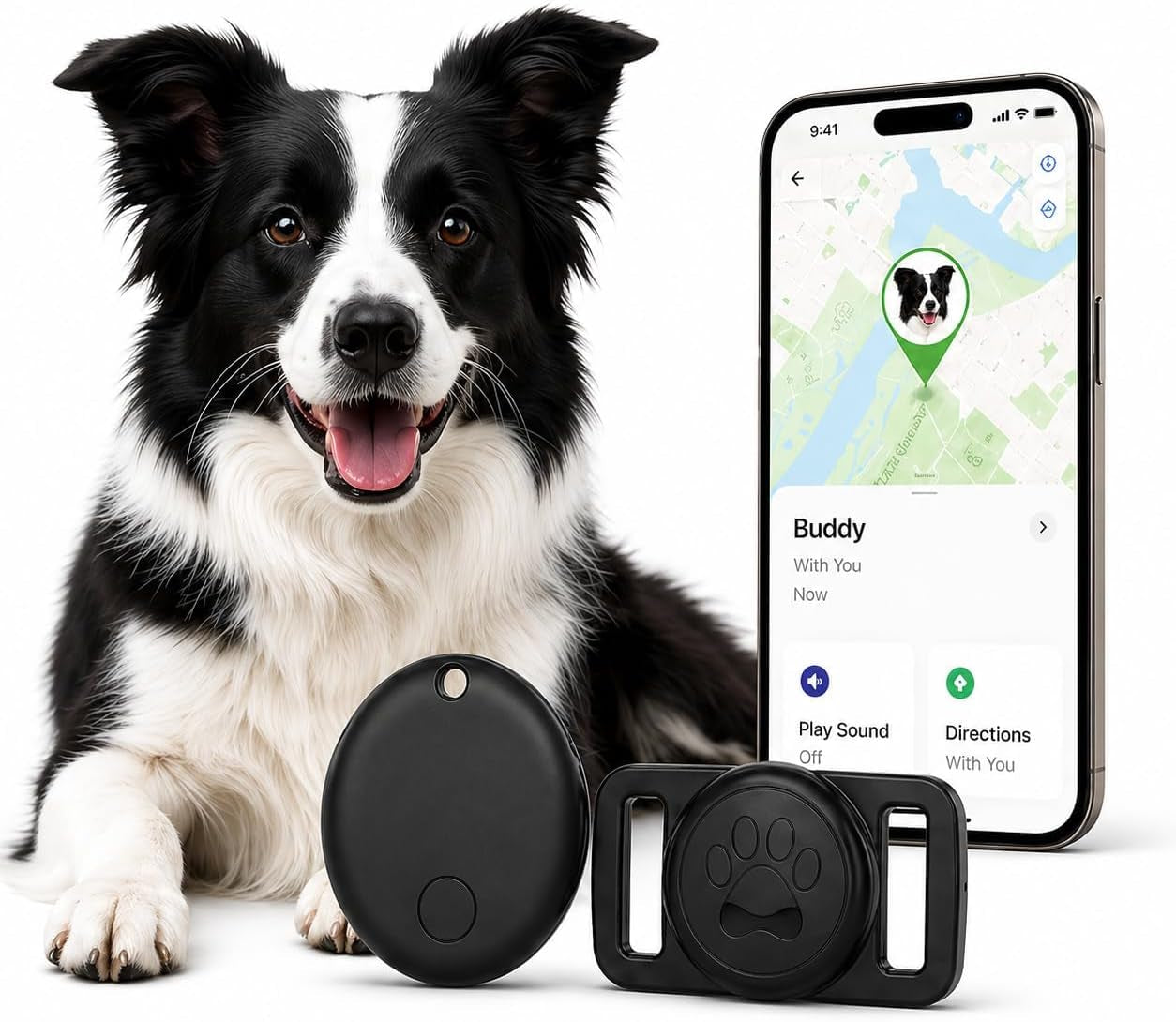 GPS Dog Collar Tracker - Waterproof Smart Tag Compatible with Apple Find My, No Monthly Fee, Advanced Tracking Solution for Pet Safety, Suitable for Small and Large Dogs