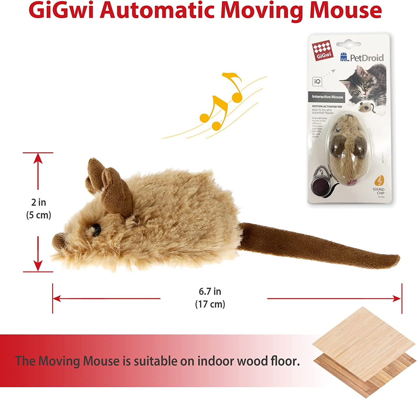 Interactive Automatic Mouse Toy for Cats with Realistic Squeaky Sound - Indoor Self-Play & Exercise (Brown Ear)