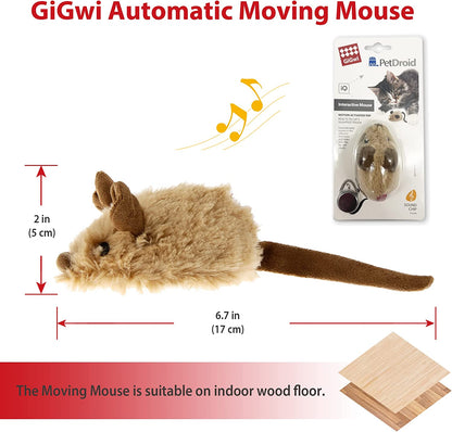 Interactive Automatic Mouse Toy for Cats with Realistic Squeaky Sound - Indoor Self-Play & Exercise (Brown Ear)