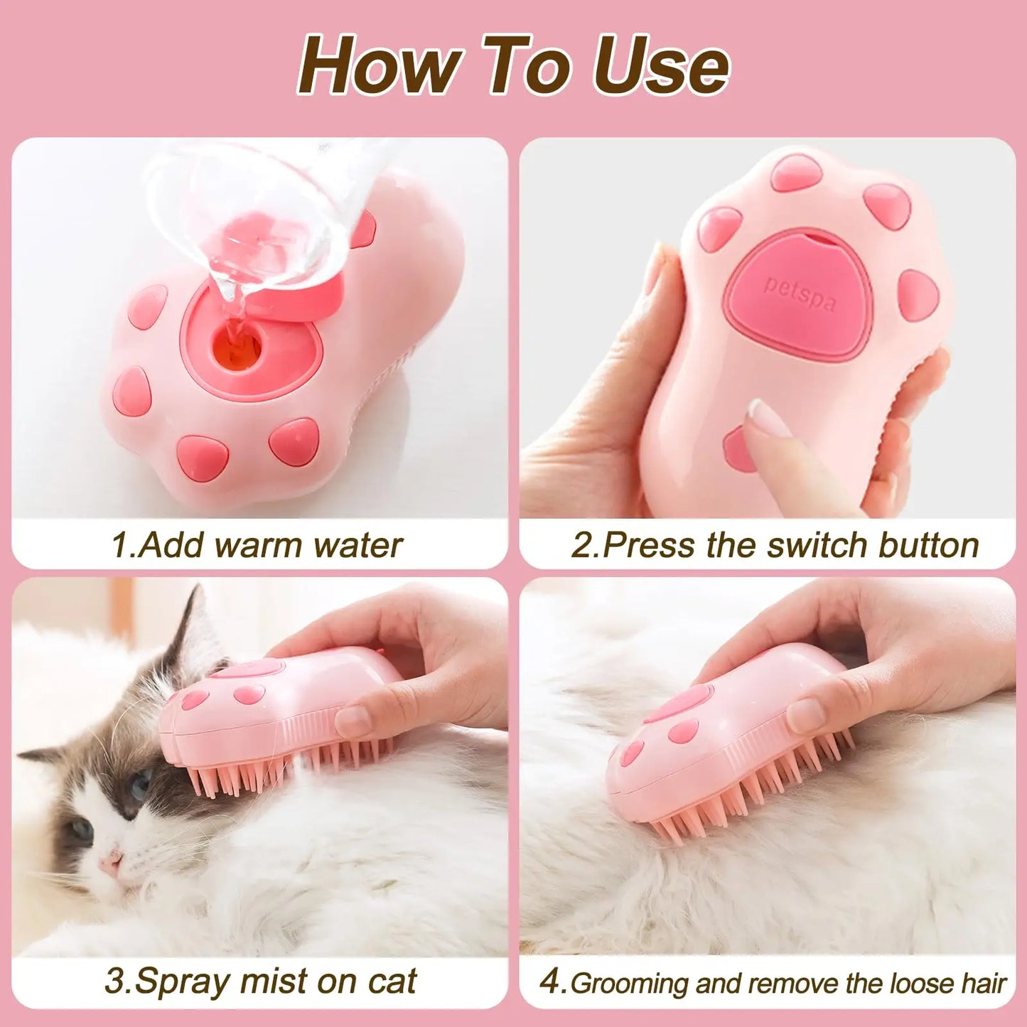 Transform Your Pet's Grooming Routine with the 3-in-1 Electric Cat and Dog Steam Brush Comb - Effortless Hair Removal, Massage, and Cleansing!