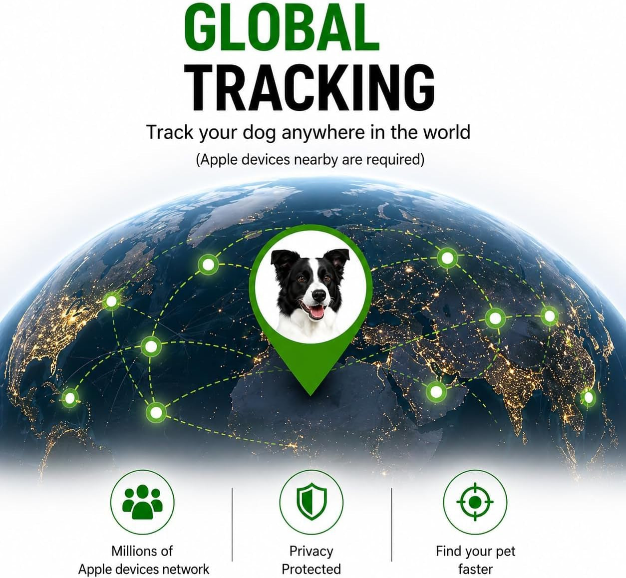 GPS Dog Collar Tracker - Waterproof Smart Tag Compatible with Apple Find My, No Monthly Fee, Advanced Tracking Solution for Pet Safety, Suitable for Small and Large Dogs