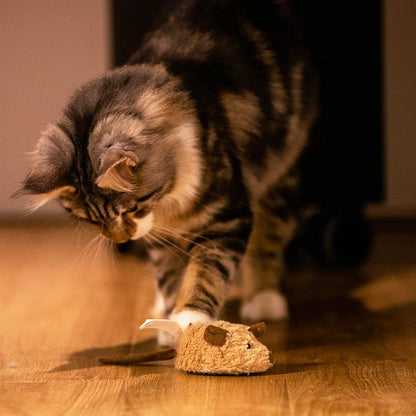 Interactive Automatic Mouse Toy for Cats with Realistic Squeaky Sound - Indoor Self-Play & Exercise (Brown Ear)