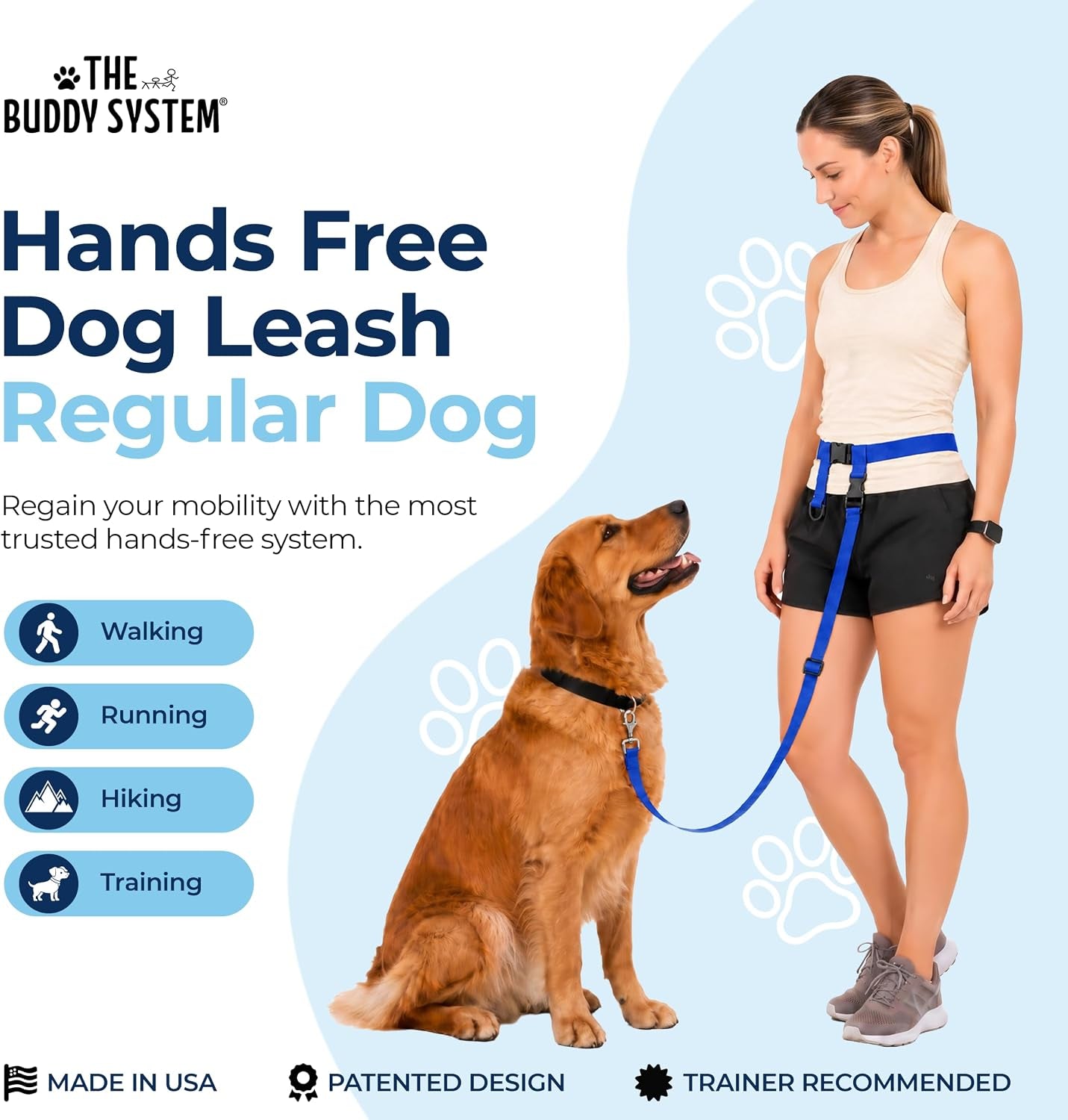 Hands-Free Dog Leash for Regular and Large Breeds - Royal Blue | Ideal for Walking, Running, and Training - Adjustable Waist Belt for Enhanced Comfort and Control | Suitable for Dogs Over 20 lbs.