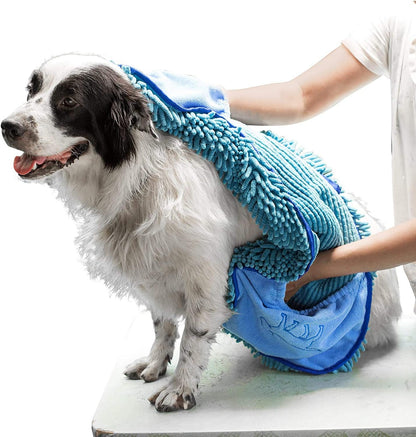 Ultra Absorbent Microfiber Quick Dry Towel for Dogs | Extra Large 35X15 Size | Comfortable Hand Pockets | Suitable for All Breeds | Indoor and Outdoor Use | Durable and Machine Washable