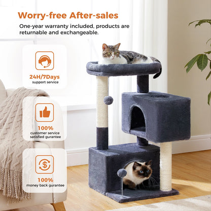 31.5-Inch Contemporary Cat Tree Tower with Two Spacious Condos for Kittens and Medium-Sized Cats in Dark Gray