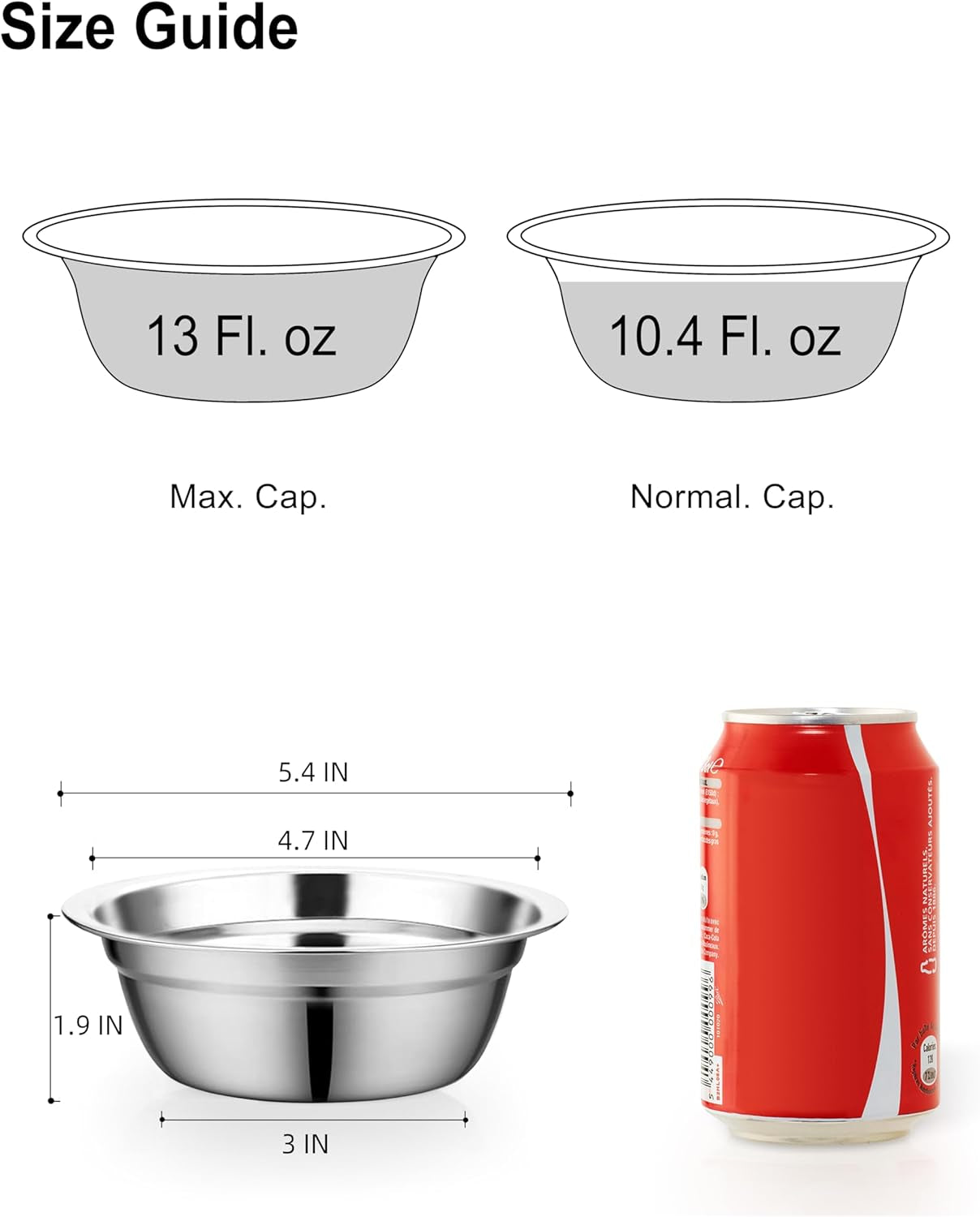 Stainless Steel Small Dog Food Bowls - Set of 2 (5.4 in Diameter, 1.3 Cup Capacity) for Raised Stations