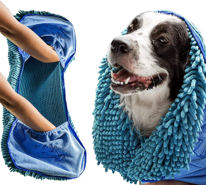 Ultra Absorbent Microfiber Quick Dry Towel for Dogs | Extra Large 35X15 Size | Comfortable Hand Pockets | Suitable for All Breeds | Indoor and Outdoor Use | Durable and Machine Washable