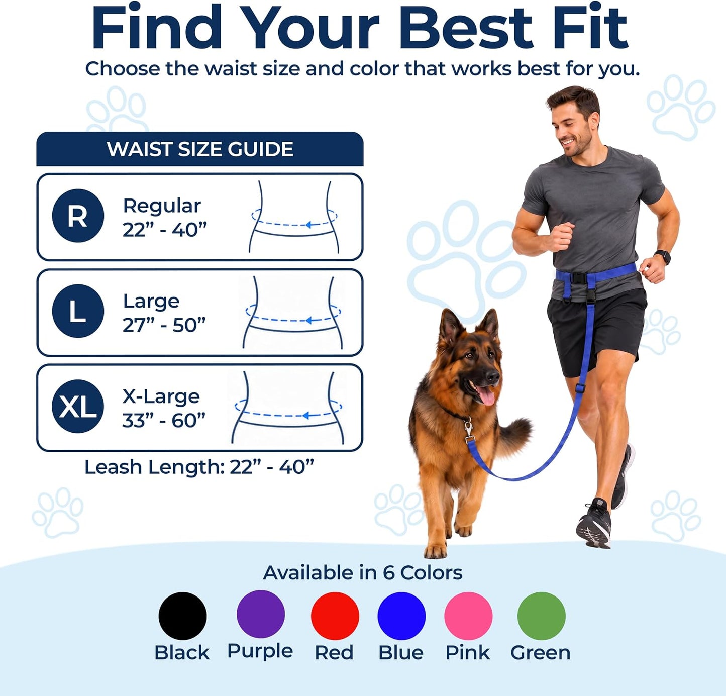 Hands-Free Dog Leash for Regular and Large Breeds - Royal Blue | Ideal for Walking, Running, and Training - Adjustable Waist Belt for Enhanced Comfort and Control | Suitable for Dogs Over 20 lbs.