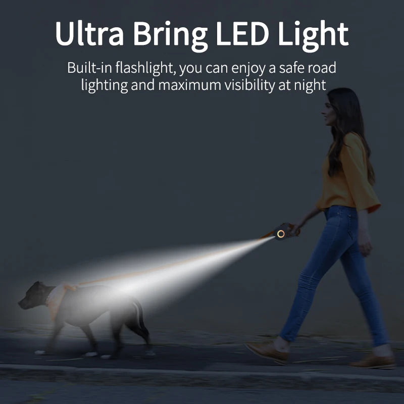5M Automatic Retractable Dog Leash with LED Light - Stylish and Functional Pet Walking Solution