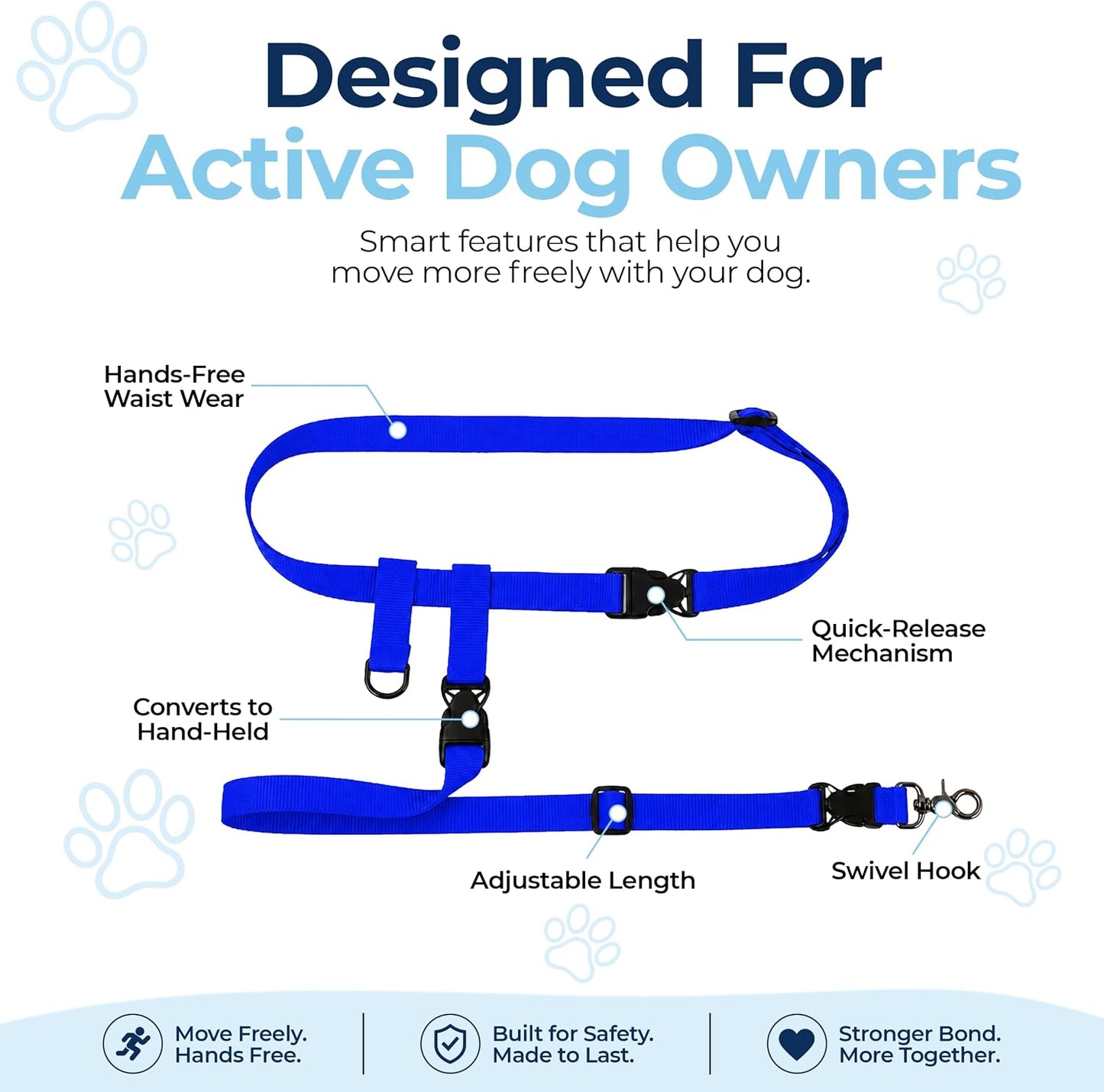 Hands-Free Dog Leash for Regular and Large Breeds - Royal Blue | Ideal for Walking, Running, and Training - Adjustable Waist Belt for Enhanced Comfort and Control | Suitable for Dogs Over 20 lbs.