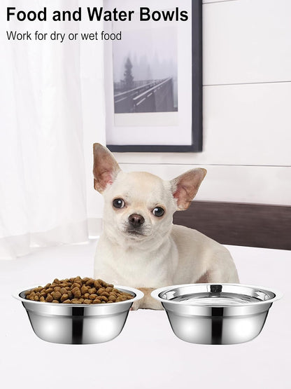 Stainless Steel Small Dog Food Bowls - Set of 2 (5.4 in Diameter, 1.3 Cup Capacity) for Raised Stations