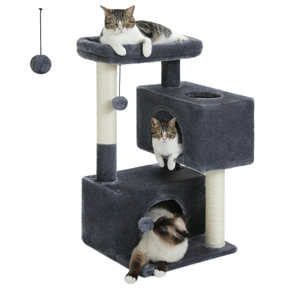 31.5-Inch Contemporary Cat Tree Tower with Two Spacious Condos for Kittens and Medium-Sized Cats in Dark Gray