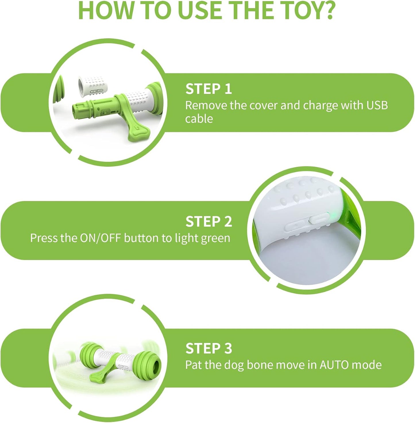 Motion-Activated Interactive Dog Toy - USB Rechargeable Electronic Dog Bone for Medium to Large Dogs, Designed to Alleviate Boredom and Enhance Stimulation (Green)