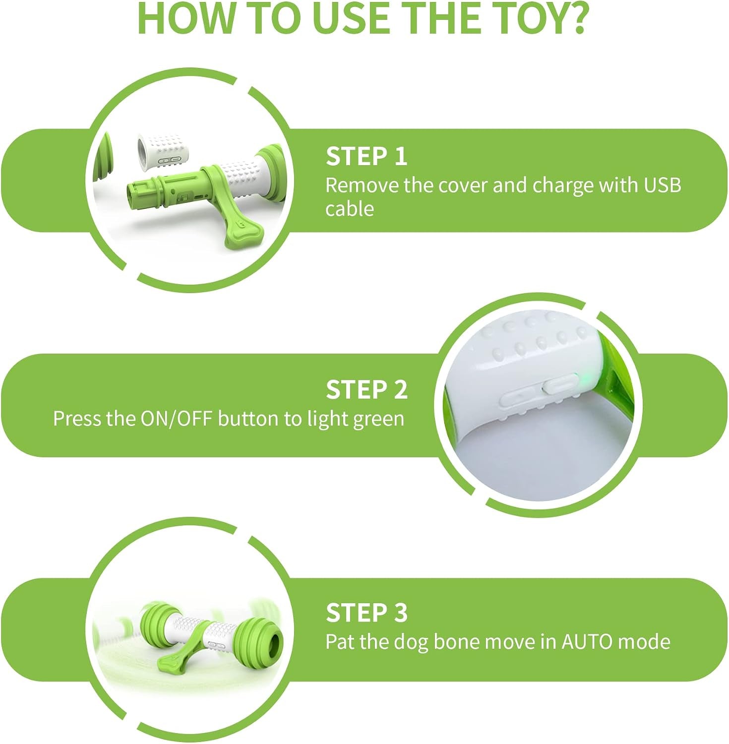 Motion-Activated Interactive Dog Toy - USB Rechargeable Electronic Dog Bone for Medium to Large Dogs, Designed to Alleviate Boredom and Enhance Stimulation (Green)