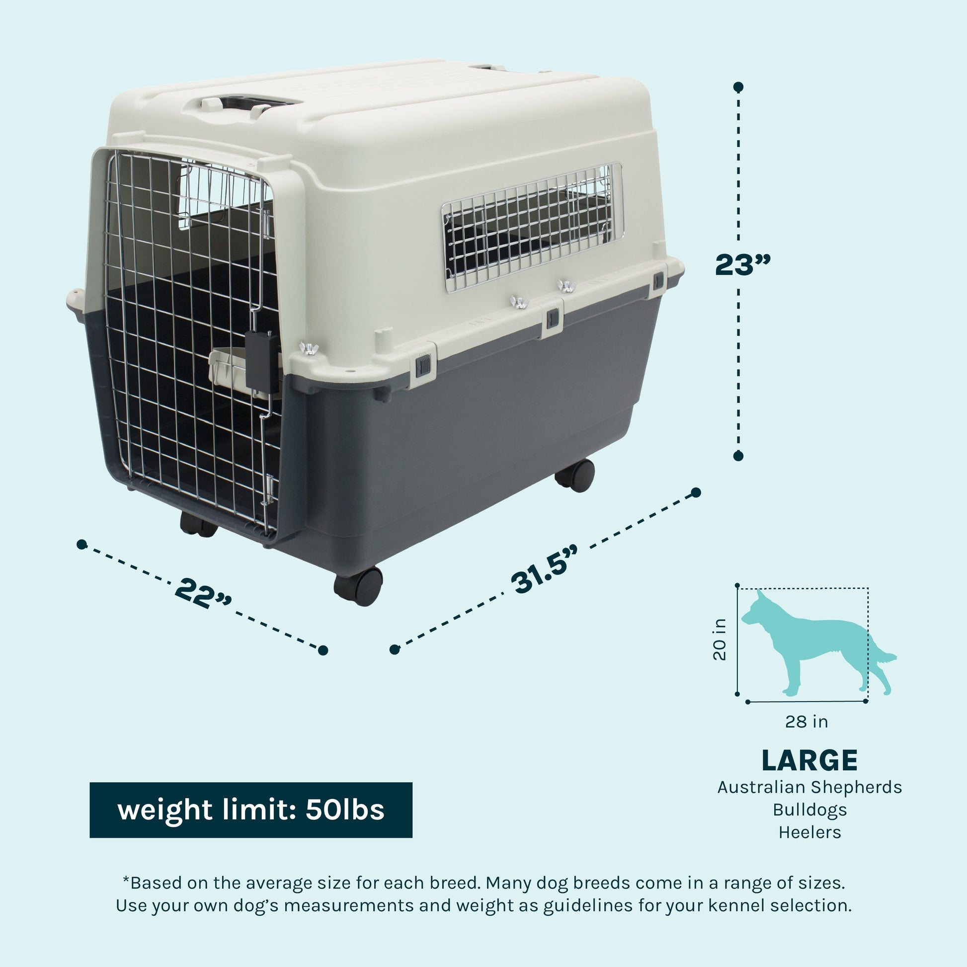 Large Airline-Approved Plastic Dog Kennel with Wheels